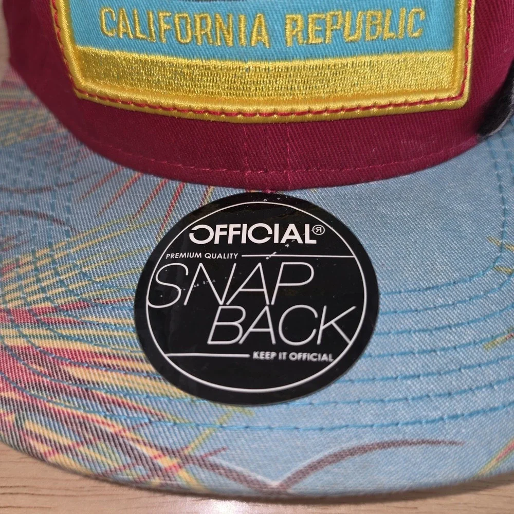 Official Crown of Snapback California Republic Bear Flag Flat Bill Hat Red Blue